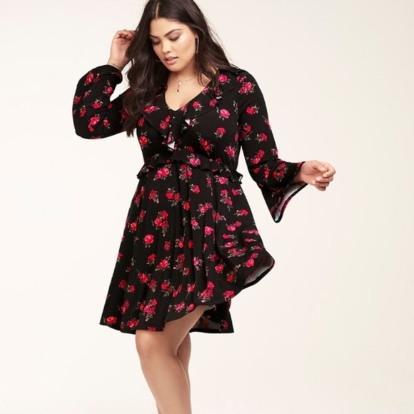 torrid Dresses & Skirts - Torrid black floral jersey knit skater dress